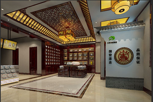 绥宁古朴典雅的中式茶叶店大堂设计效果图